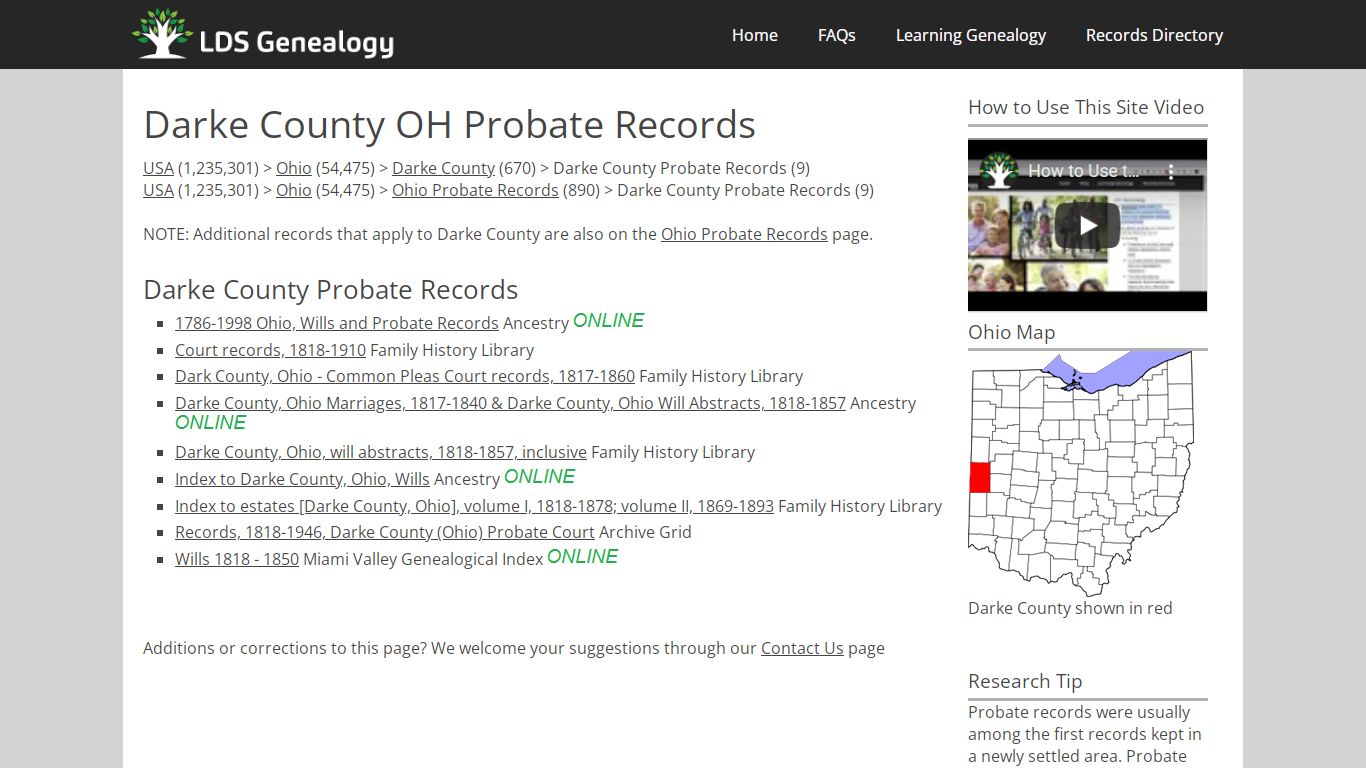 Darke County OH Probate Records - LDS Genealogy